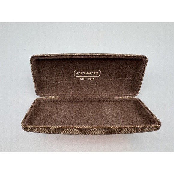 Coach Clamshell Eye Glass Case Tan Brown Hard Side Sun Glasses - Picture 4 of 5